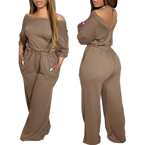 Amazon.com: CHICME Off Shoulder Jumpsuits for Women Long Sleeve
